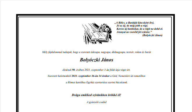 Utolsó útjára kísérik Bolyóczki Jánost