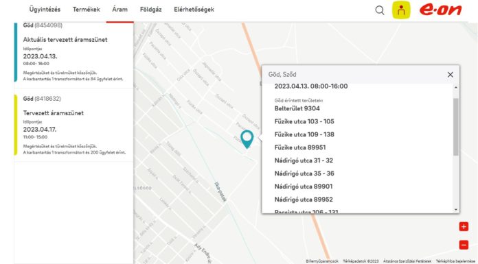 Itt számítson áramszünetre Gödön